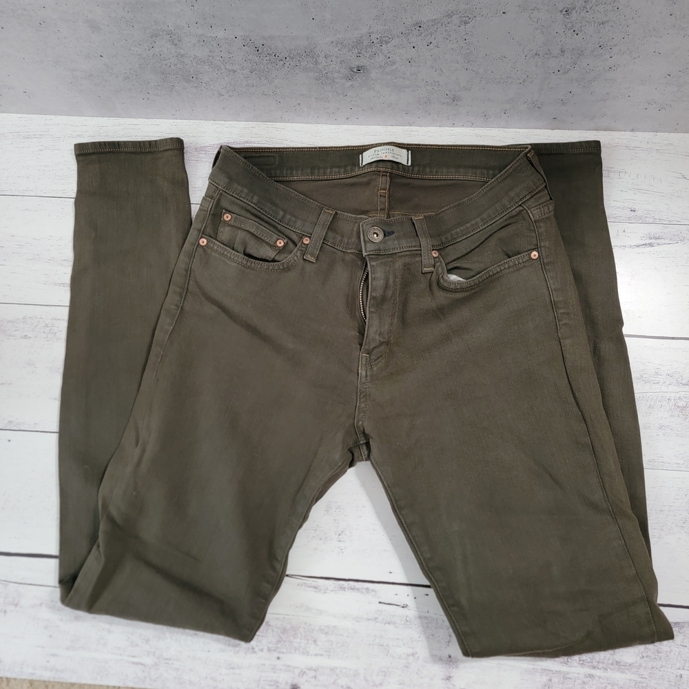 Principle Denim Innovators, Green Coated Skinny Jeans with Tapered Leg